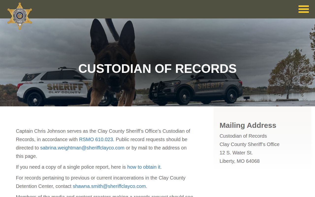 Clay County Detention Center release record request instructions and fees