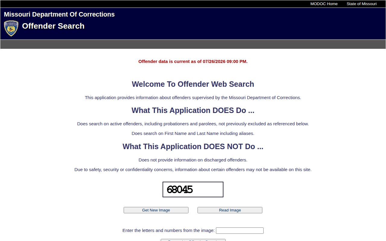 Missouri DOC Clay County released offender search scope